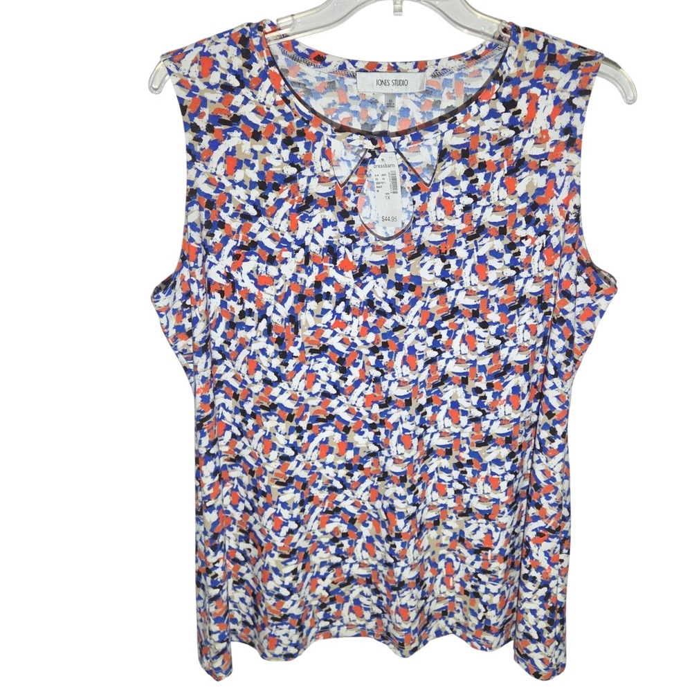 Jones Studio Tank Top Womens 1X Multi-Color‎ NWT Keyhole Neck Abstract Print